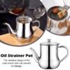 Stainless Steel Oil Strainer Pot & Container 410ml – Anti-Leakage Cooking Oil Dispenser Jug with Fine Mesh Filter for Kitchen & Home