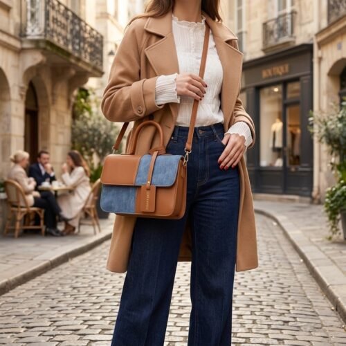 Trendy Dual Tone Denim and PU Leather Crossbody Bag for Women - Stylish Handbag with Top Handle & Shoulder Strap Trendy Dual Tone Denim and PU Leather Crossbody Bag for Women - Stylish Handbag with Top Handle & Shoulder Strap
